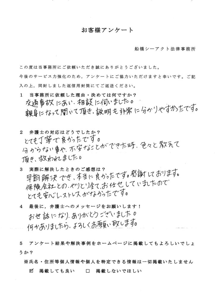 船橋市・40代・男性のお客様アンケート