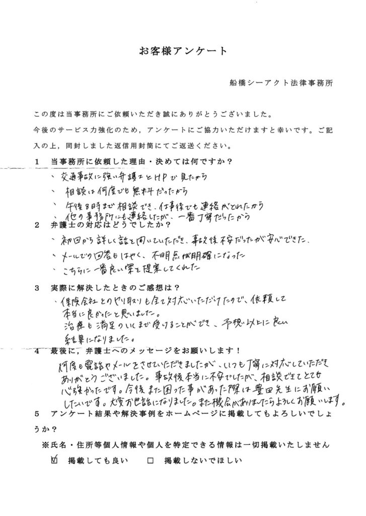 市川市・20代・女性のお客様アンケート